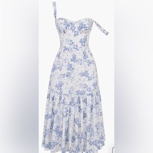 HOUSE OF CB Floral Stretch Cotton Blend Corset Sundress in Blue Print Fl…